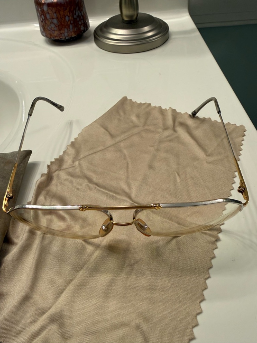 Vintage Porsche Carrera Gold Rimless Pilot Glasses with Amber Nose Pads - Picture 3 of 9